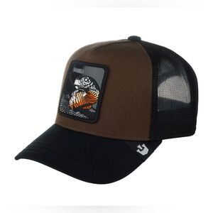 Brown and Black Trucker Hat with Fish Patch